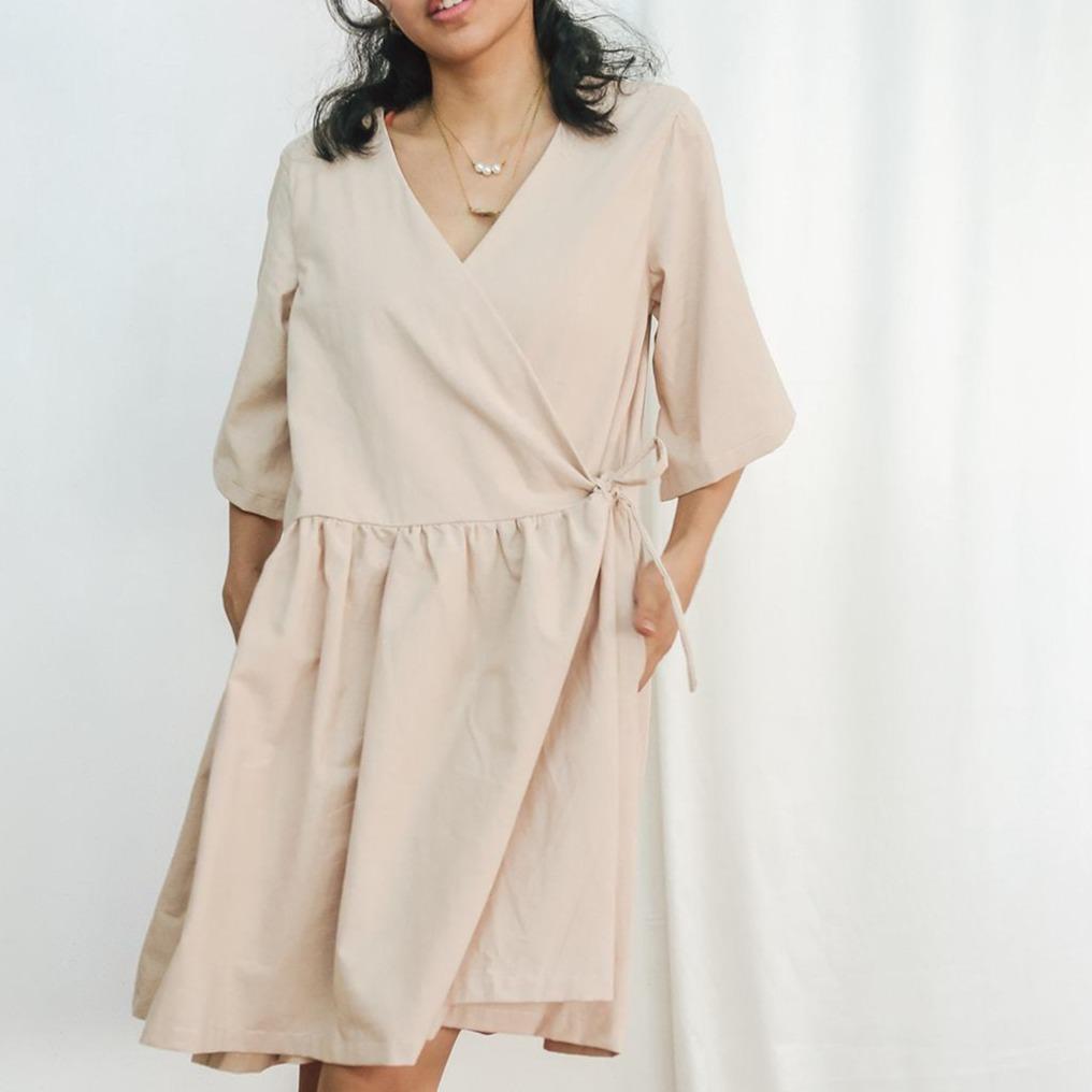 The Relaxed Wrap Dress Sand | R2R ...